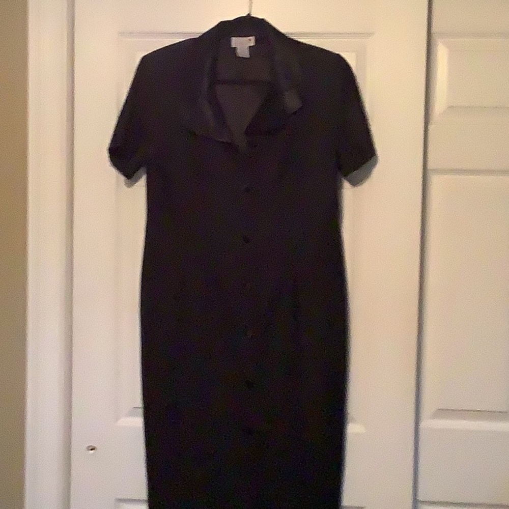 Vintage satin collar and button black dress